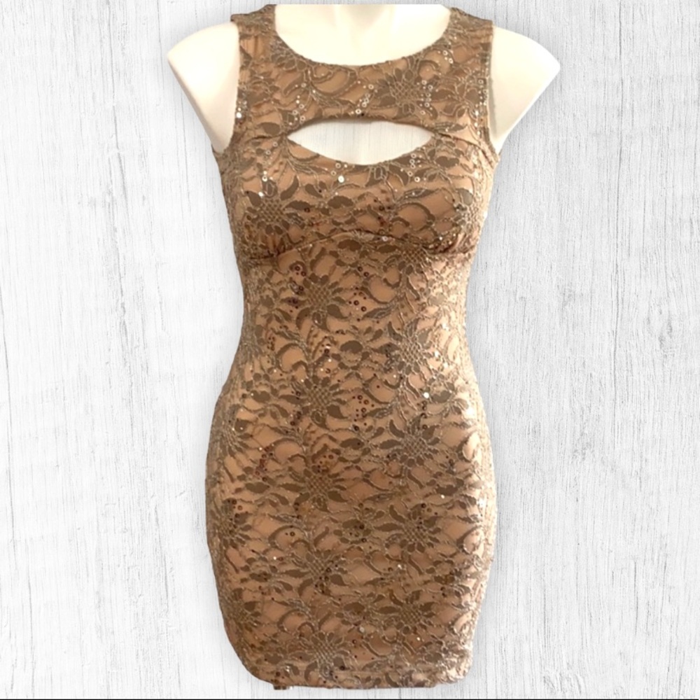 Strapless Sparkle Body-con Tan Dress